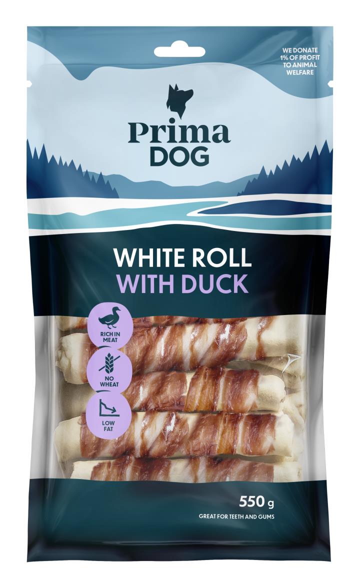 Prima Dog Vit tuggrulle med Anka 13cm, 15st, 550g