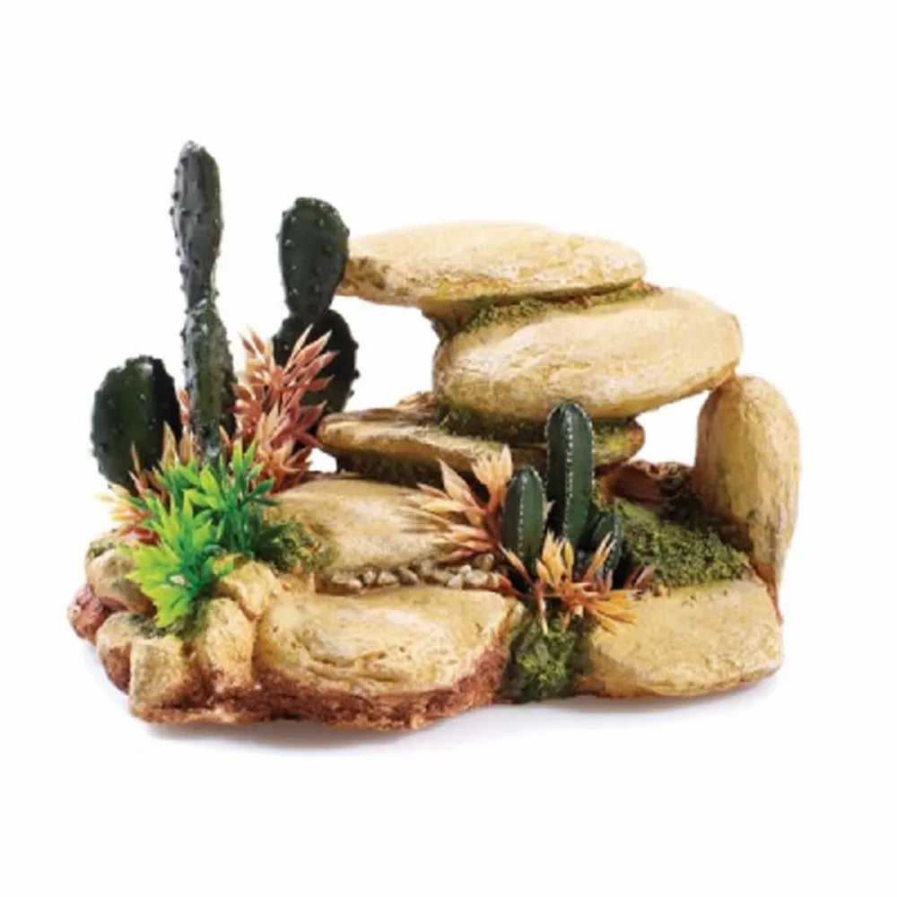 Vit Sten Med Kaktus16,5x12x11,5cm