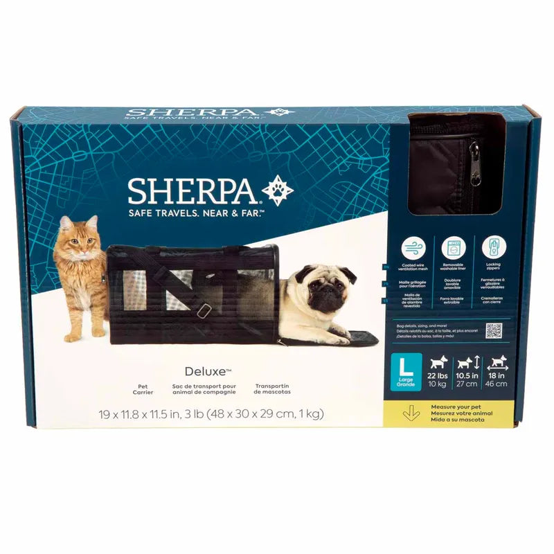 Sherpa Deluxe Pet Carrier Black Large 48x30x29cm Max 10kg