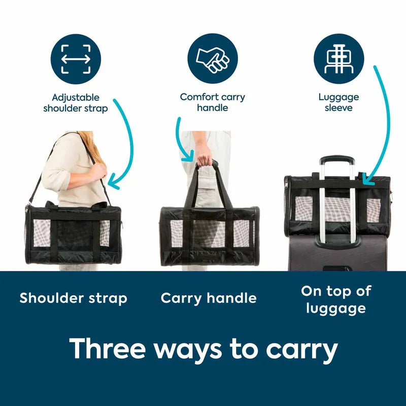 Sherpa Deluxe Pet Carrier Black Large 48x30x29cm Max 10kg