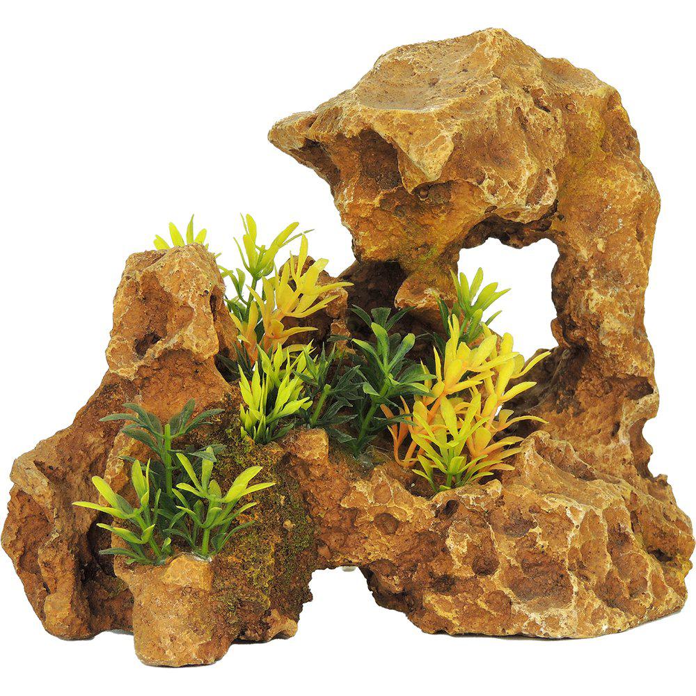 Brown Rock With Plants 242x145x185mm