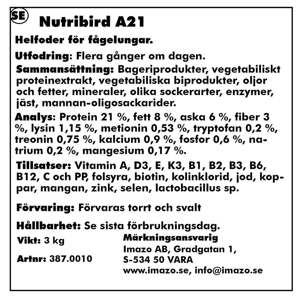 Handuppmatning A21 3kg Nutribird 21% Protein