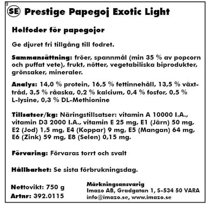 Papegoj Exotic Light 750gr