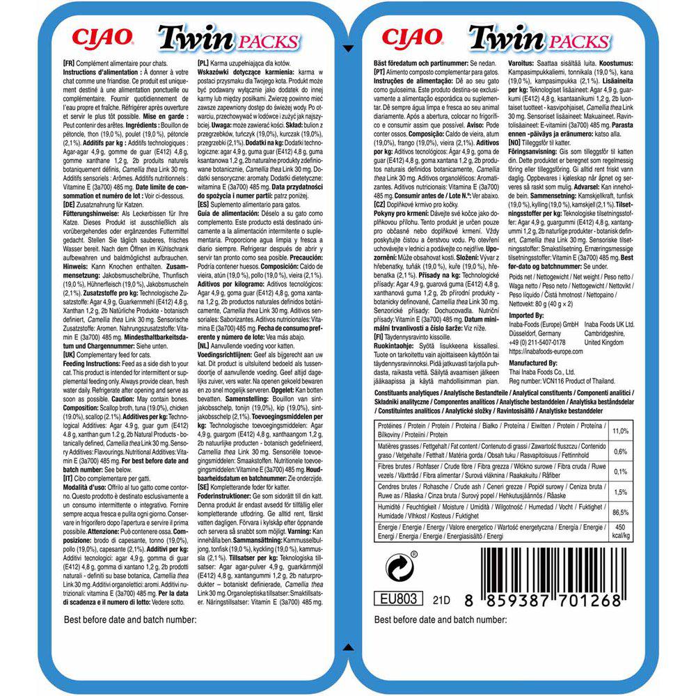 Twin Packs Cat Tuna/chicken In Scallop Broth 2x40g